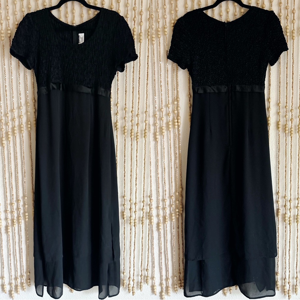Jeffrey Dara Vintage Black Smocked Whimsy Goth Victorian Emo Layered Maxi Dress